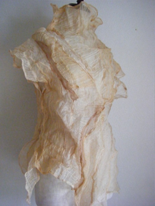 シルク柿渋染めの変形ブラウス